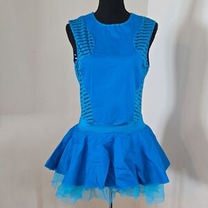 Kelle Blue Dance Costume With Striped Side Panels